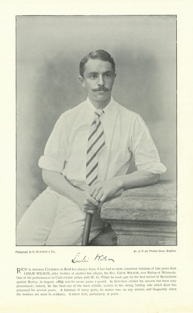 Leslie Wilson. Batsman. Kent cricketer 1895 old antique vintage print picture