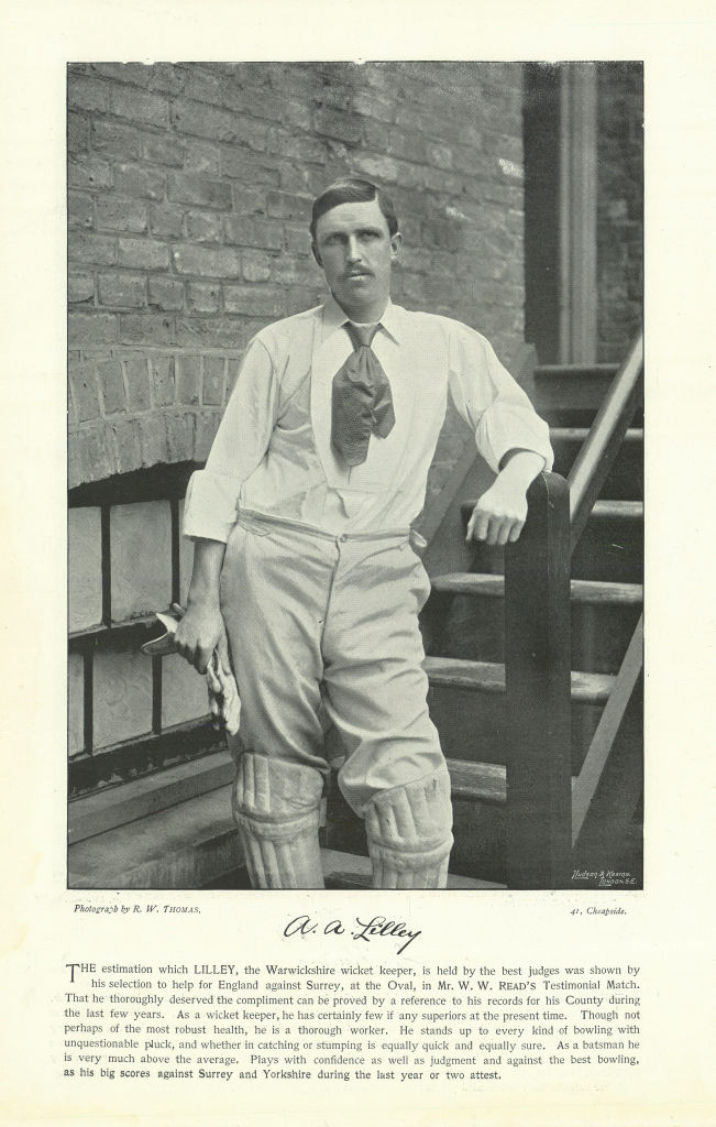 Arthur "Dick"/"A.A" Lilley. Wicket-keeper. Warwickshire cricketer 1895 print