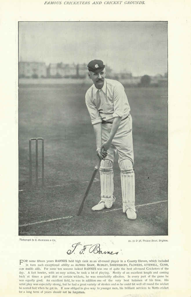 Sydney Francis Barnes. Fast-medium & spin bowler. Nottinghamshire cricketer 1895