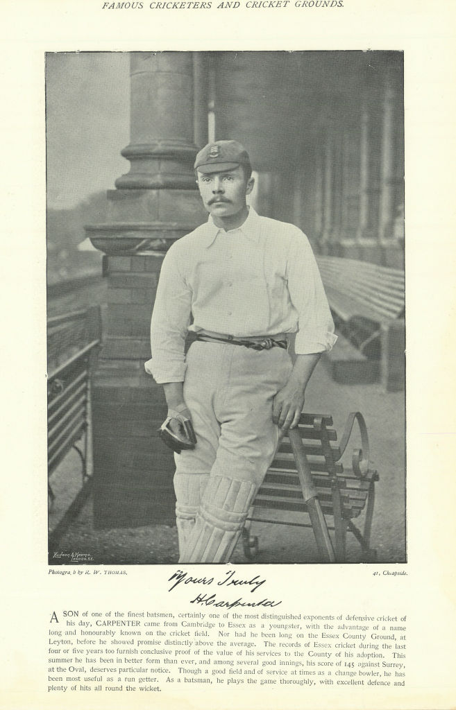 Herbert Arthur Carpenter. Batsman. Umpire. Essex cricketer 1895 old print