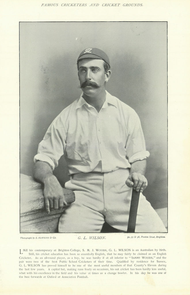 George Lindsay "Billy" Wilson. Batsman. Sussex cricketer 1895 old print
