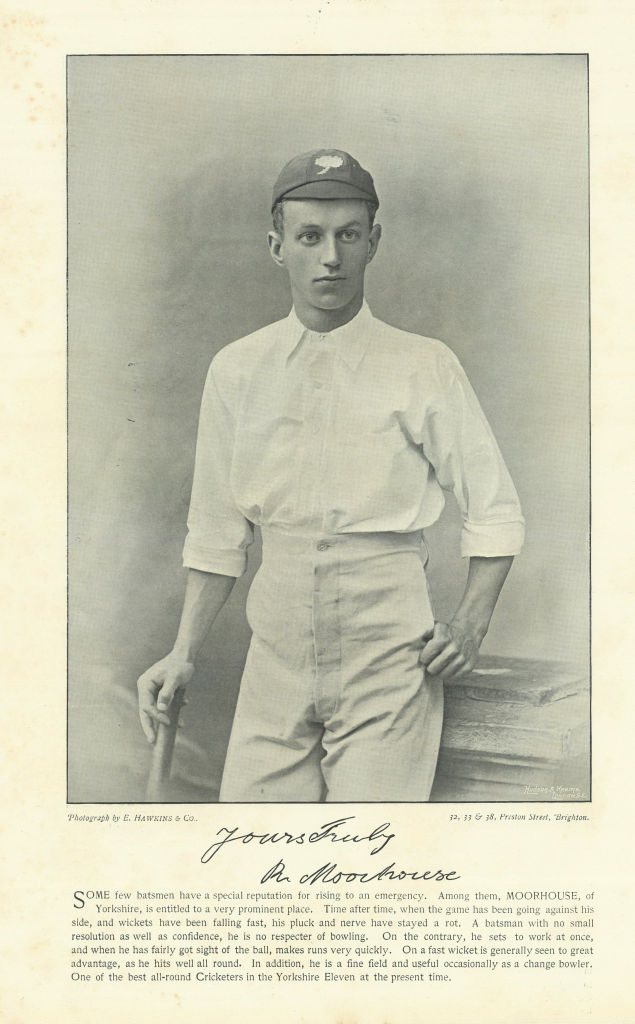 Robert Moorhouse. All-rounder. Yorkshire cricketer 1895 old antique print