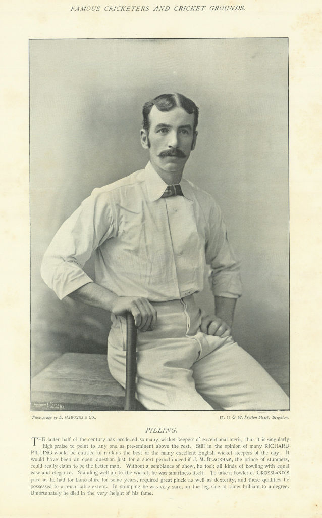 Associate Product Richard "Dick" Pilling. Wicket-keeper. Lancashire cricketer 1895 old print
