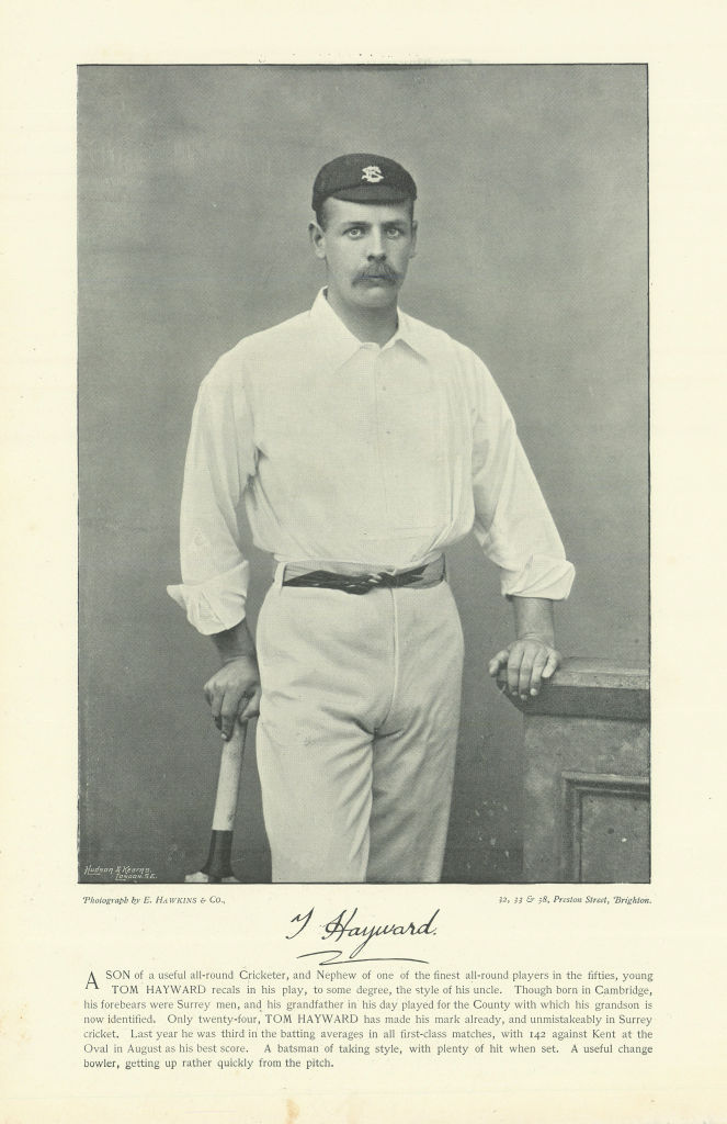 Thomas Walter Hayward. Batsman. Surrey cricketer 1895 old antique print