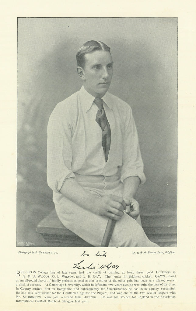 Leslie Hewitt Gay. Wicket-keeper. Somerset cricketer 1895 old antique print