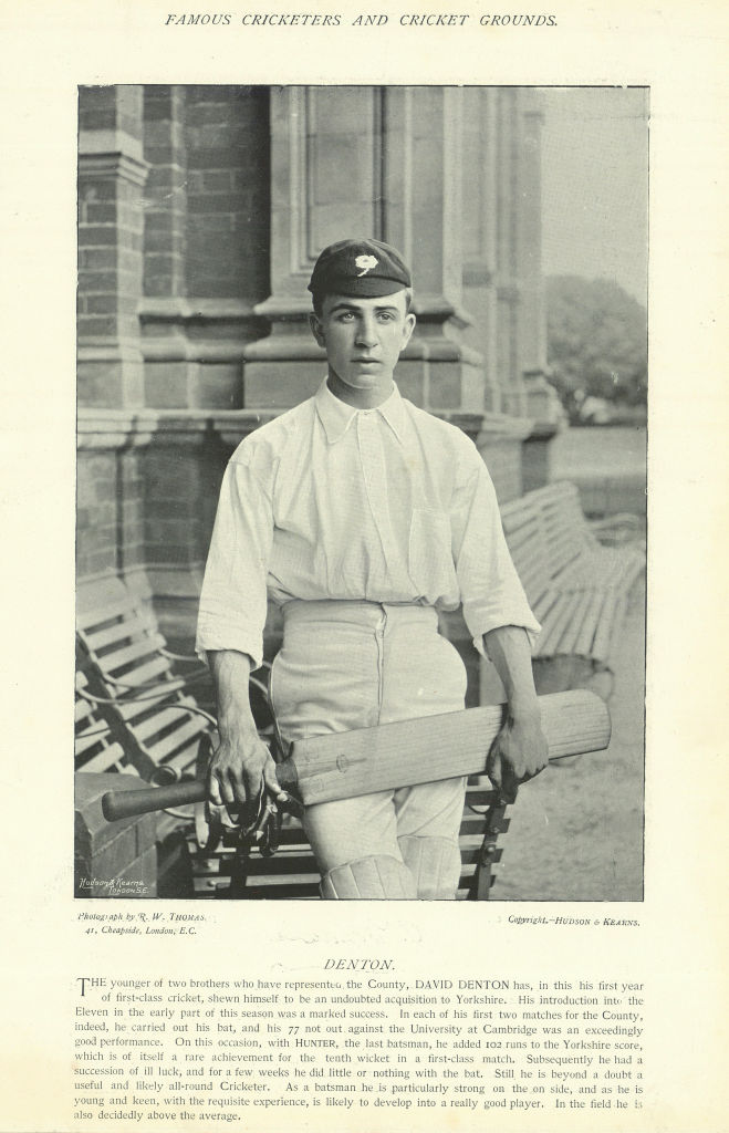 Associate Product David Denton. Batsman. Yorkshire cricketer 1895 old antique print picture