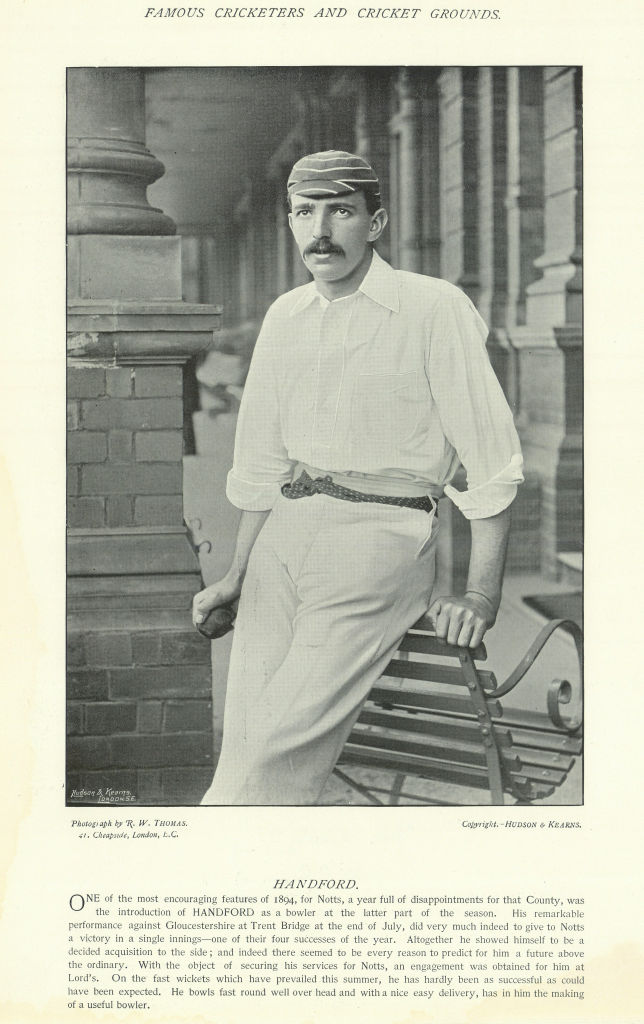 Associate Product Alick Handford. Right arm medium pace bowler. Nottinghamshire cricketer 1895