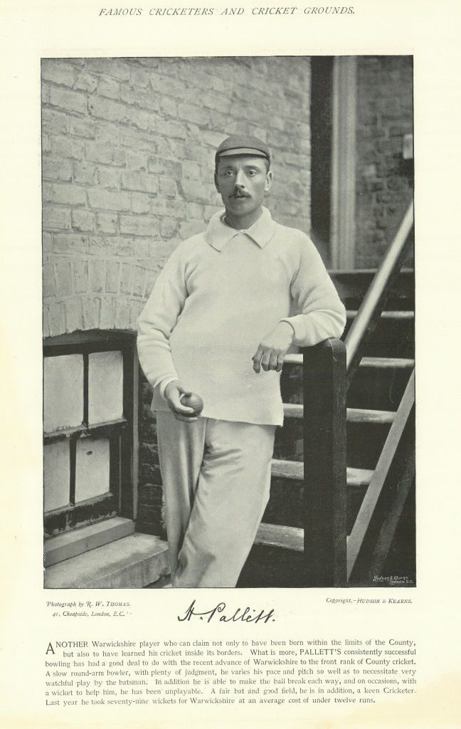 Henry Pallett. All-rounder. Warwickshire cricketer 1895 old antique print