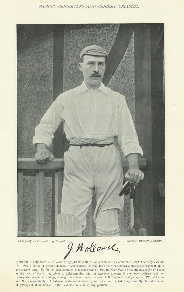 John Holland. Batsman. Leicestershire cricketer 1895 old antique print picture