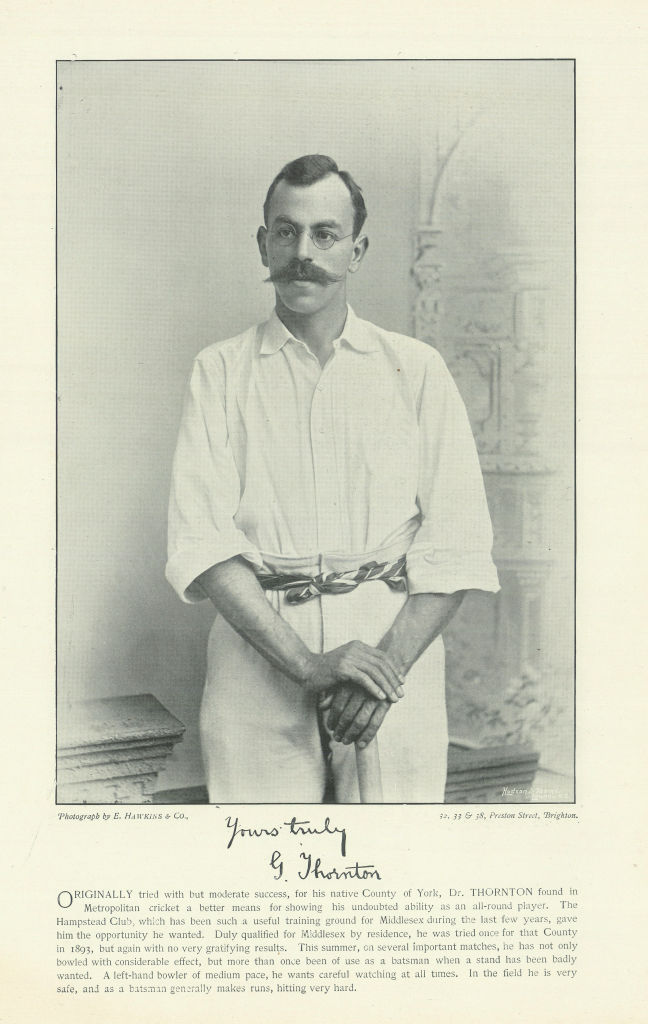 Dr. George Thornton. Left-handed all-rounder. Middlesex cricketer 1895 print