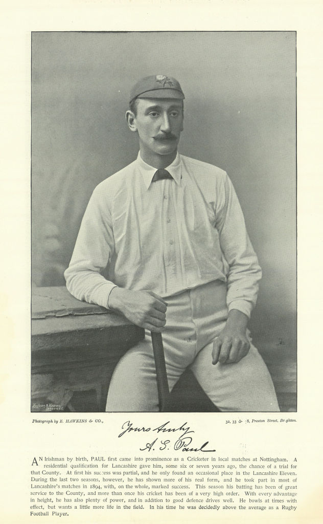 Associate Product Arthur George Paul. Batsman. Lancashire cricketer 1895 old antique print
