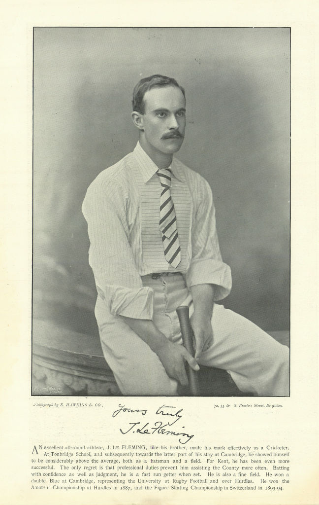 John "Jack" Le Fleming. Batsman. Kent cricketer 1895 old antique print picture