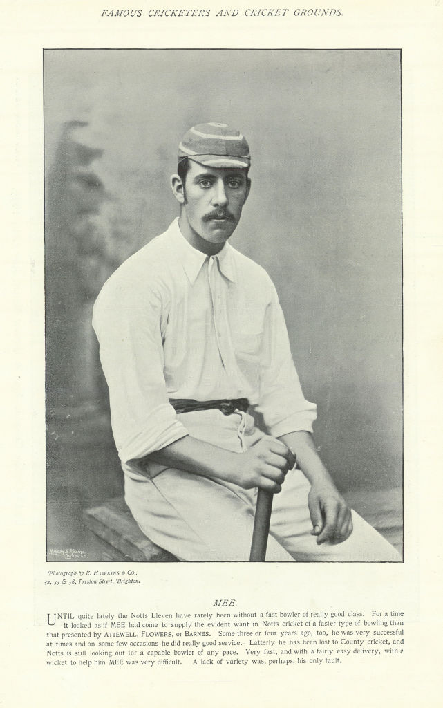 Robert Mee. Right-hand batsman & fast bowler. Nottinghamshire cricketer 1895