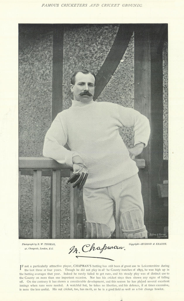 Associate Product Mat Chapman. Right handed batsman. Leicestershire cricketer 1895 old print