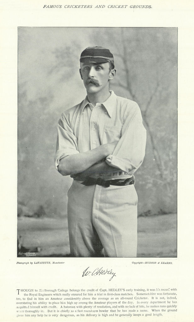 Walter Coote Hedley. All-rounder. Banned from bowling. Somerset cricketer 1895