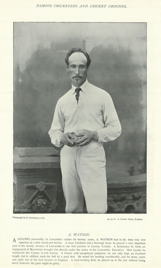 Associate Product Alexander "Alec" Watson. Right-arm bowler. Lancashire cricketer 1895 old print
