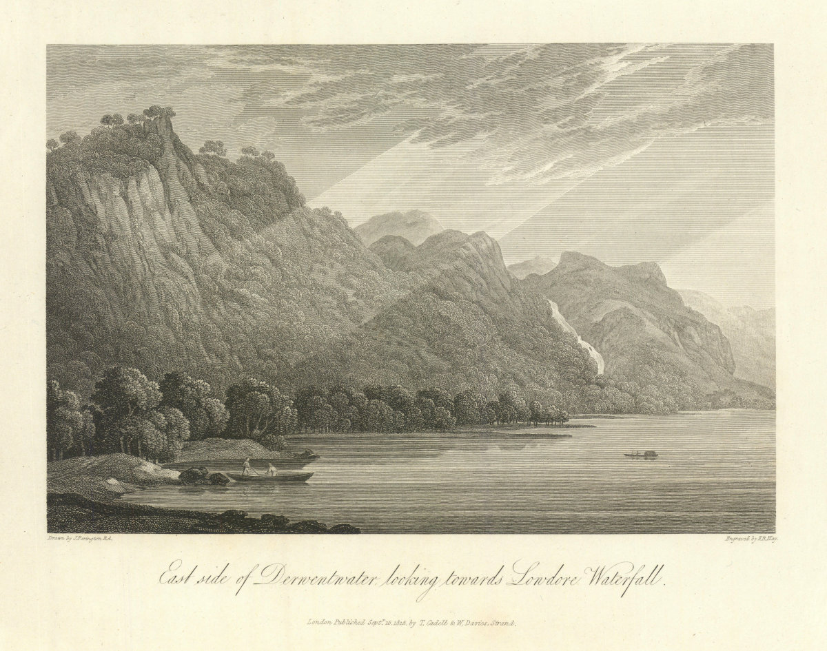 Derwentwater east side towards Lodore Falls. English Lake District. Cumbria 1816