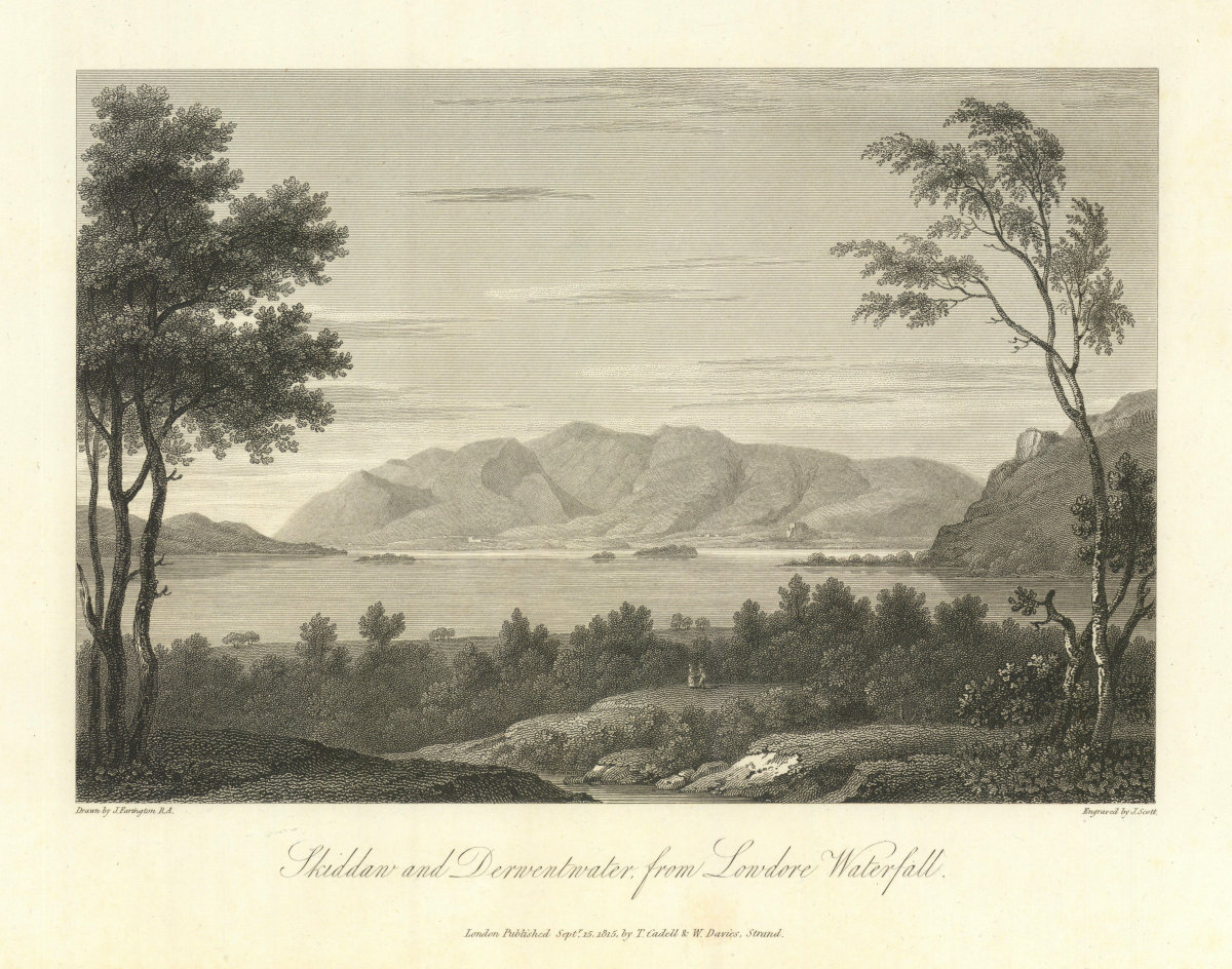 Skiddaw & Derwentwater from Lodore Falls. English Lake District. Cumbria 1816