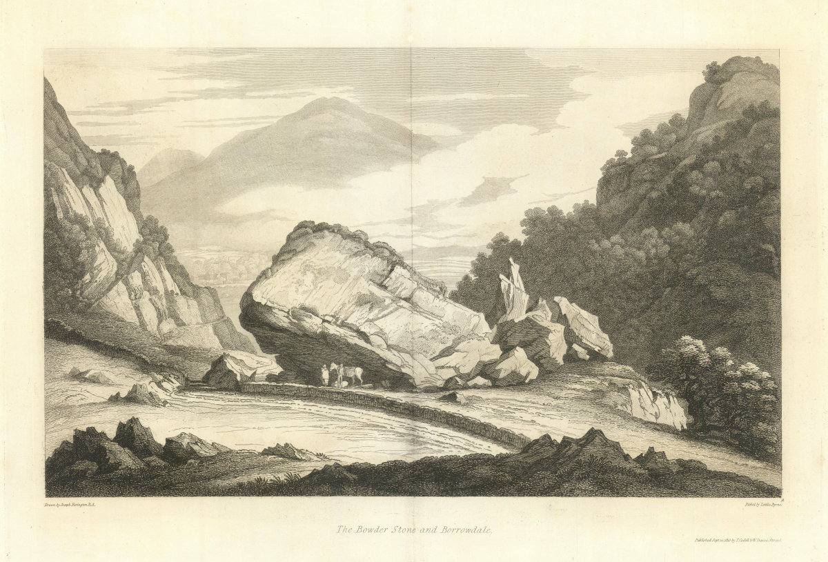 The Bowder Stone & Borrowdale by Joseph Farington. Lake District. Cumbria 1816