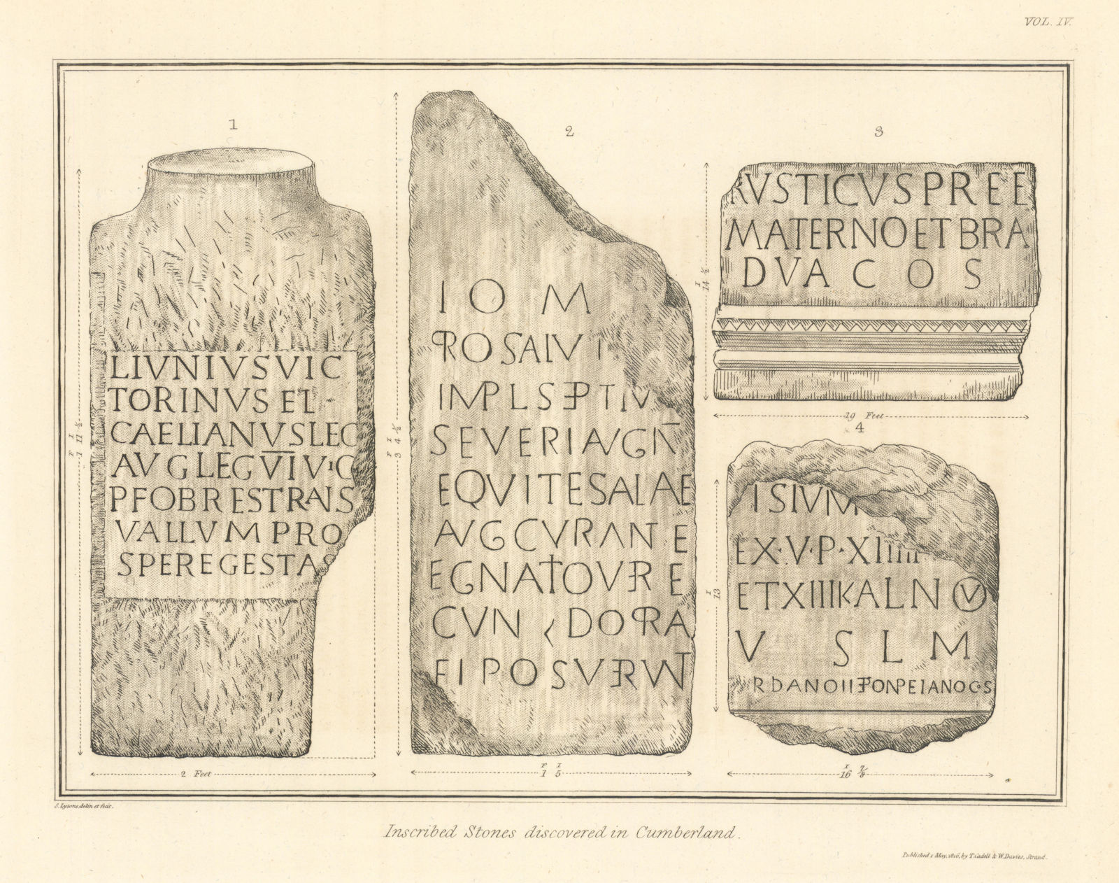 Associate Product Inscribed Roman stones discovered in Cumberland. Cumbria 1816 old print