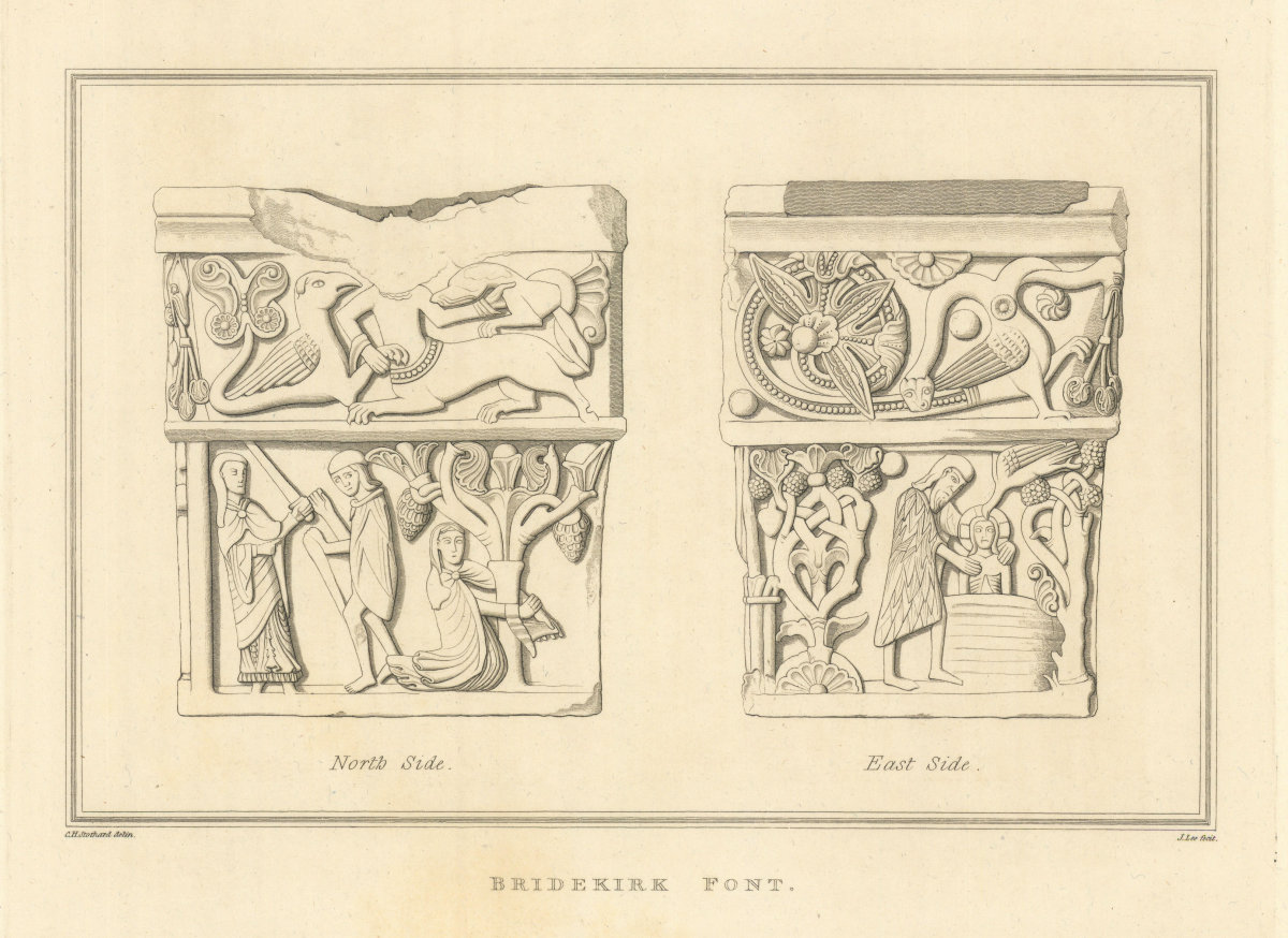 Associate Product North & east sides of the font of St. Bridget's Church, Bridekirk, Cumbria 1816