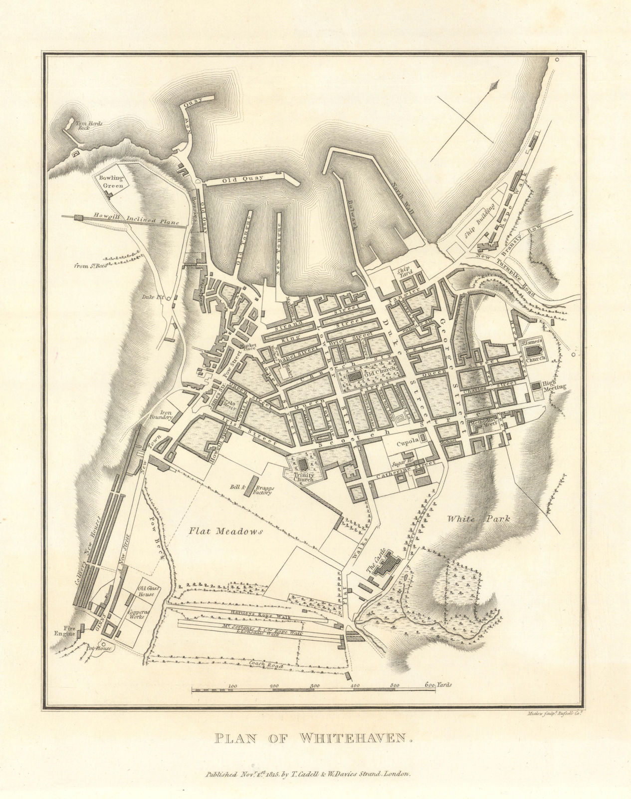 Town 'Plan of Whitehaven' by Henry Mutlow 1816 old antique map chart