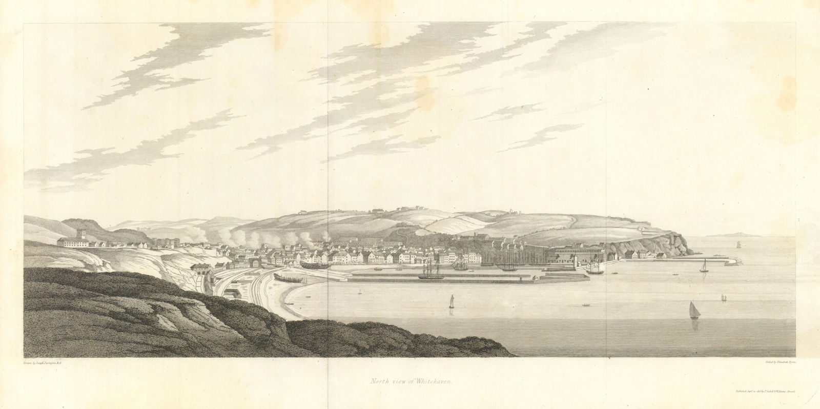 Associate Product North view of Whitehaven, Cumbria. Panorama by Joseph Farington 1816 old print