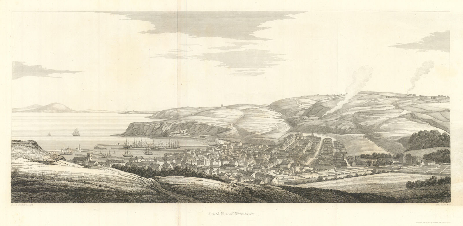 Associate Product South view of Whitehaven, Cumbria. Panorama by Joseph Farington 1816 old print
