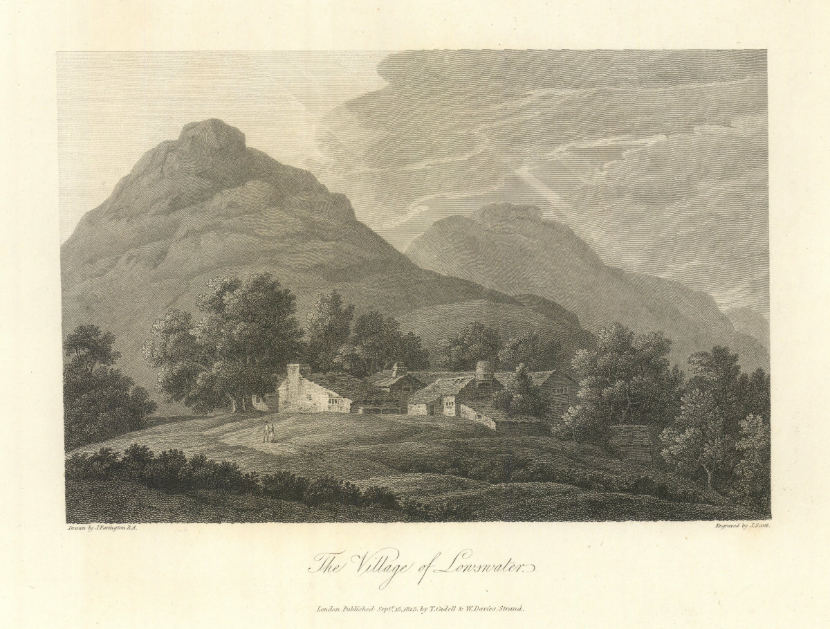 Loweswater village & Mellbreak by Joseph Farington. Lake District. Cumbria 1816