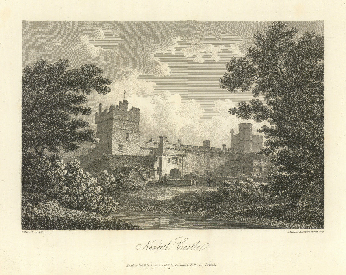Naworth Castle, Cumbria by T. Hearne 1816 old antique vintage print picture