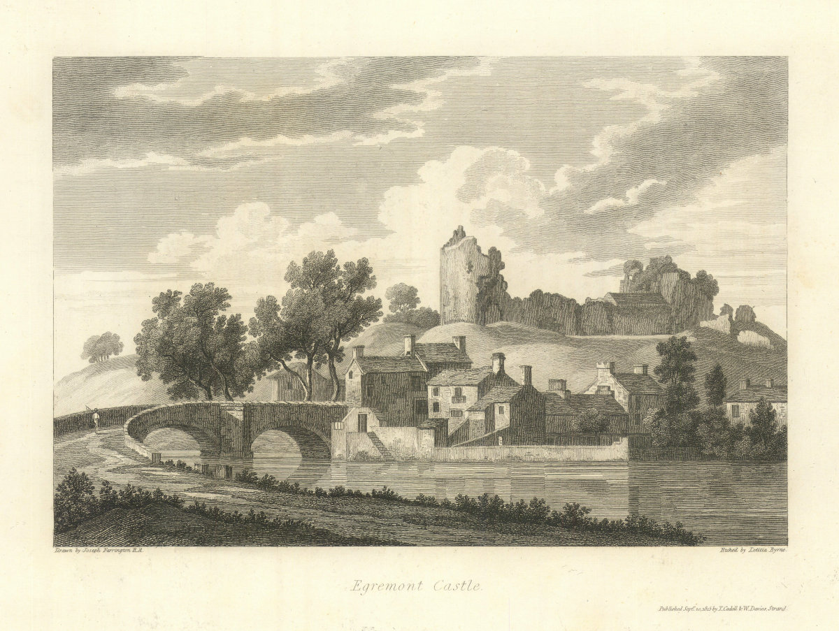 Egremont Castle by Joseph Farington. English Lake District. Cumbria 1816 print