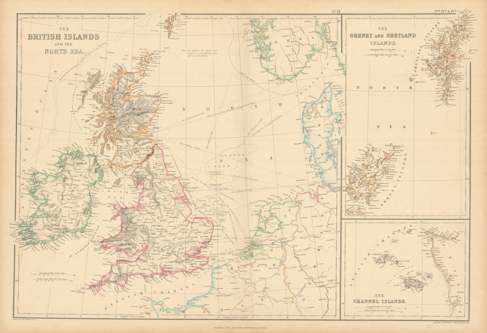 British Islands & North Sea. Orkney, Shetland & Channel Isles. Weller 1859 map