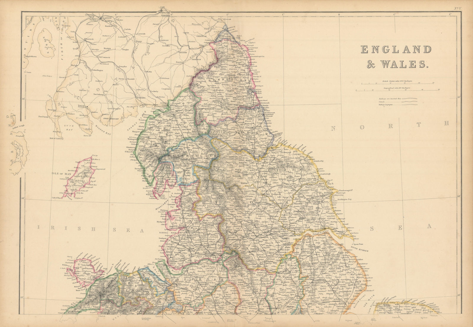 Associate Product England and Wales (North Part) by Edward Weller 1859 old antique map chart