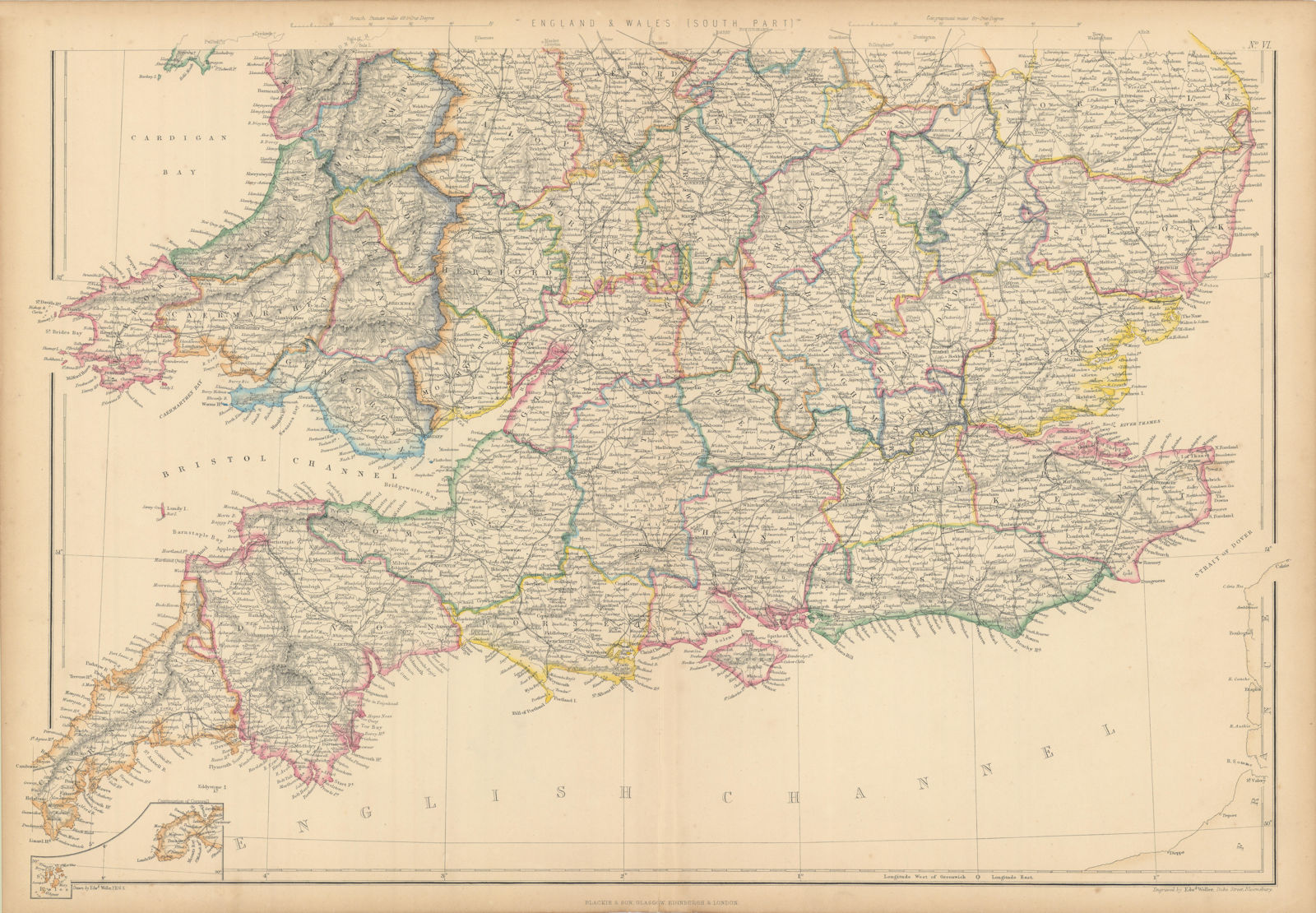 Associate Product England and Wales (South Part) by Edward Weller 1859 old antique map chart