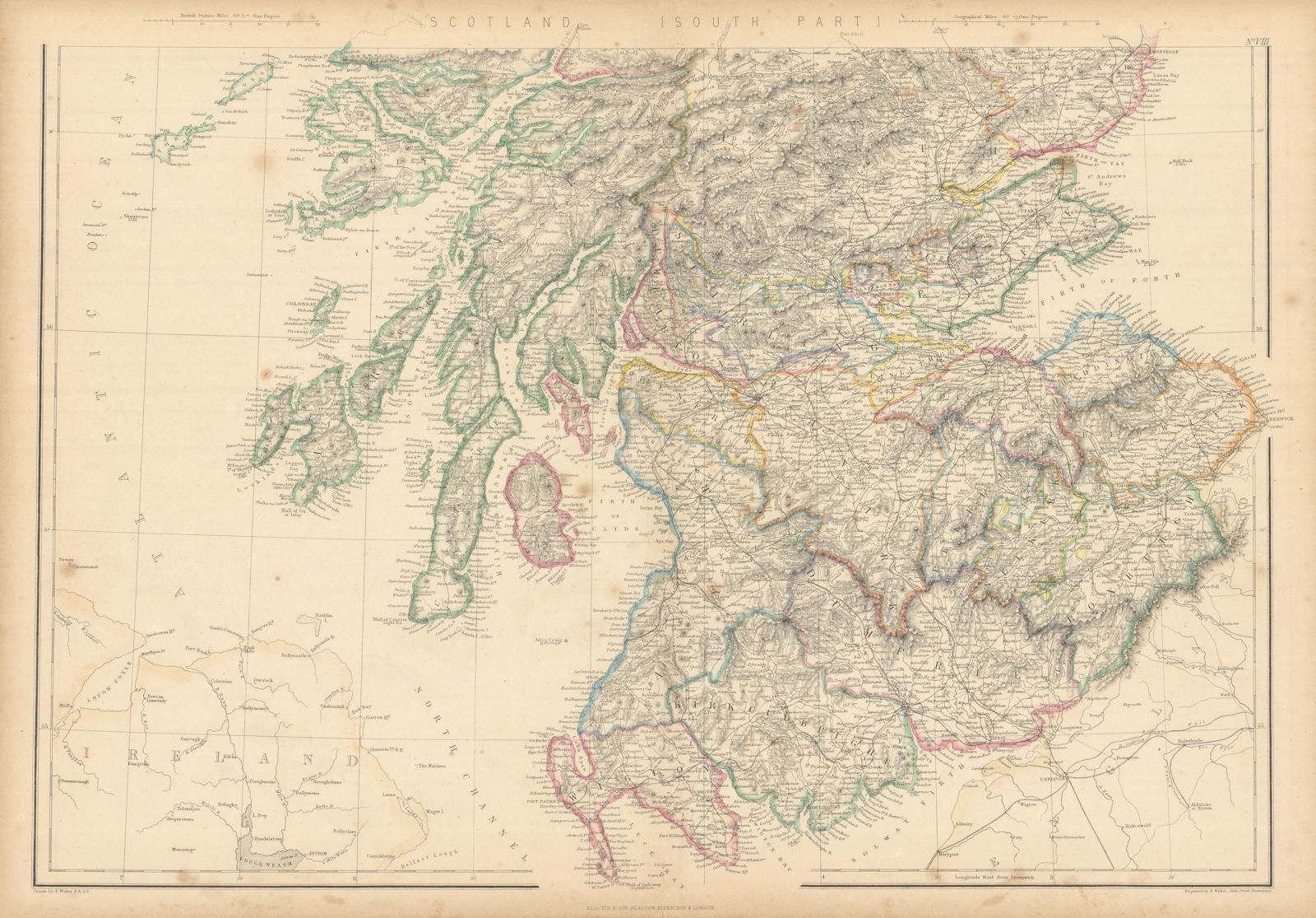 Scotland (South) by Edward Weller. Borders Lothian Central Strathclyde 1859 map