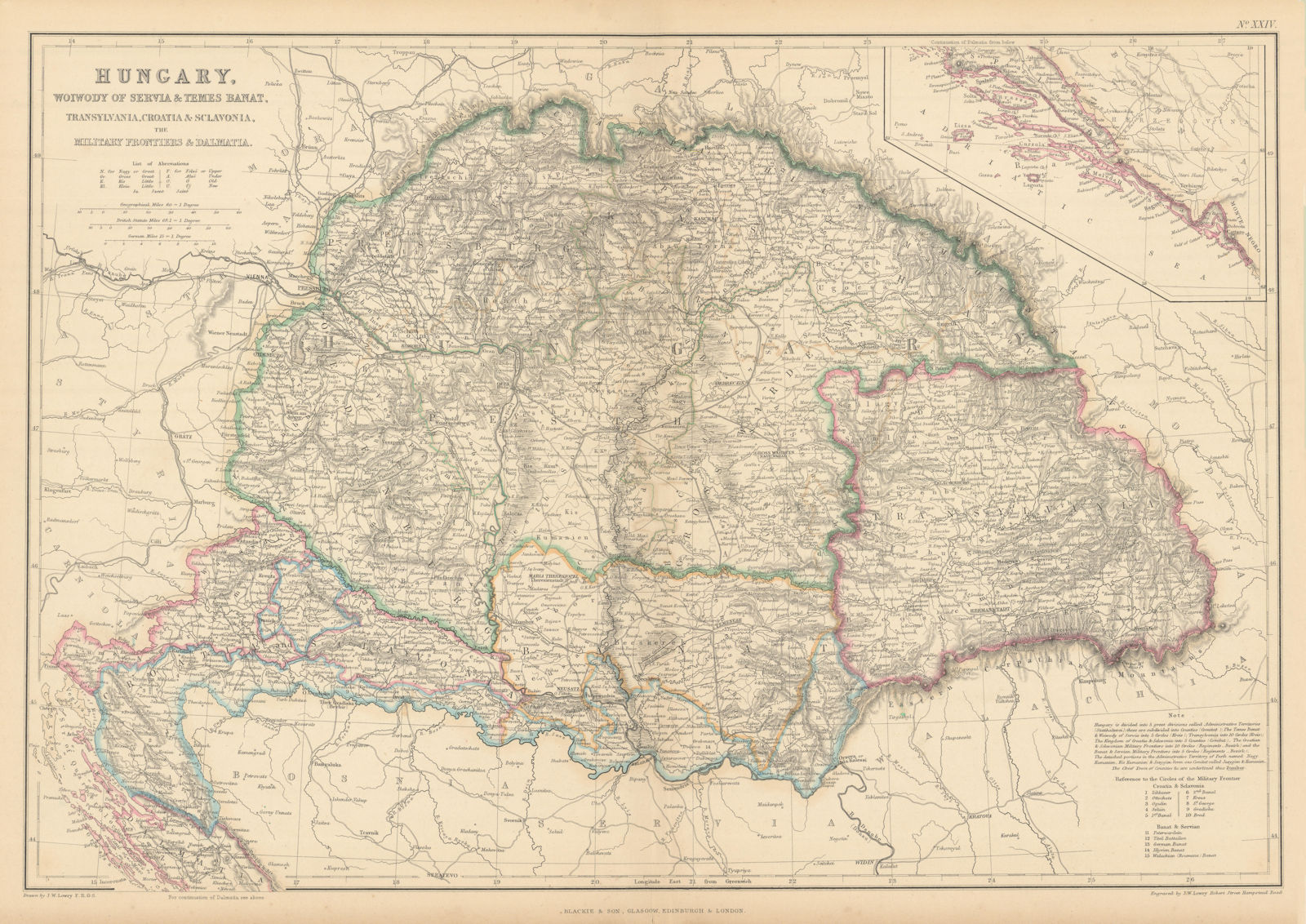 Hungary, Woiwody of Servia & Temes Banat, Transylvania, Croatia… LOWRY 1859 map
