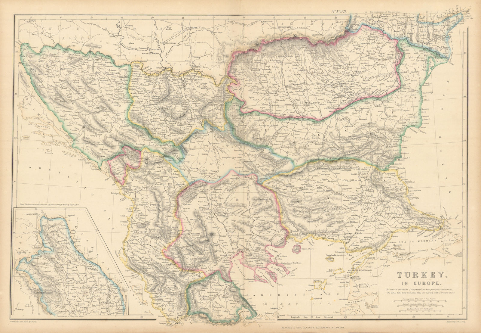 Turkey in Europe. Balkans Servia Bosnia Valachia Rumilia Bulgaria LOWRY 1859 map