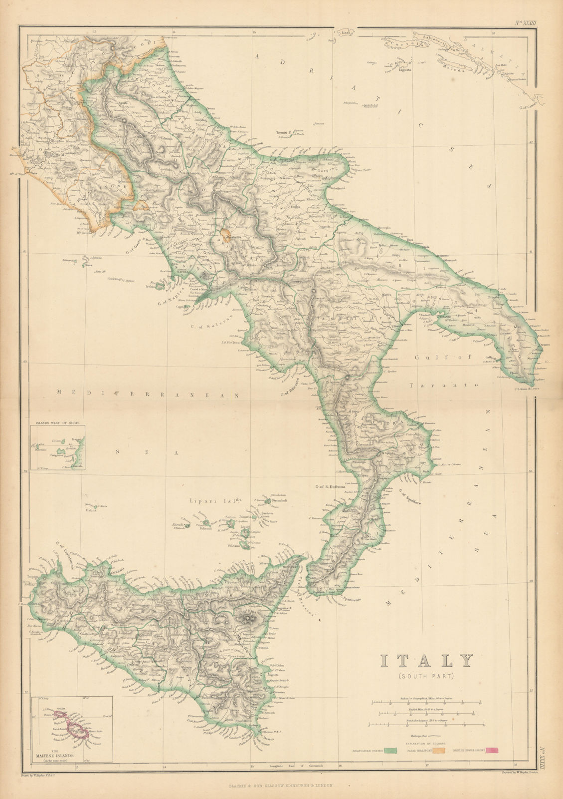 Associate Product Southern Italy. Naples. Kingdom of the two Sicilies. By William Hughes 1859 map