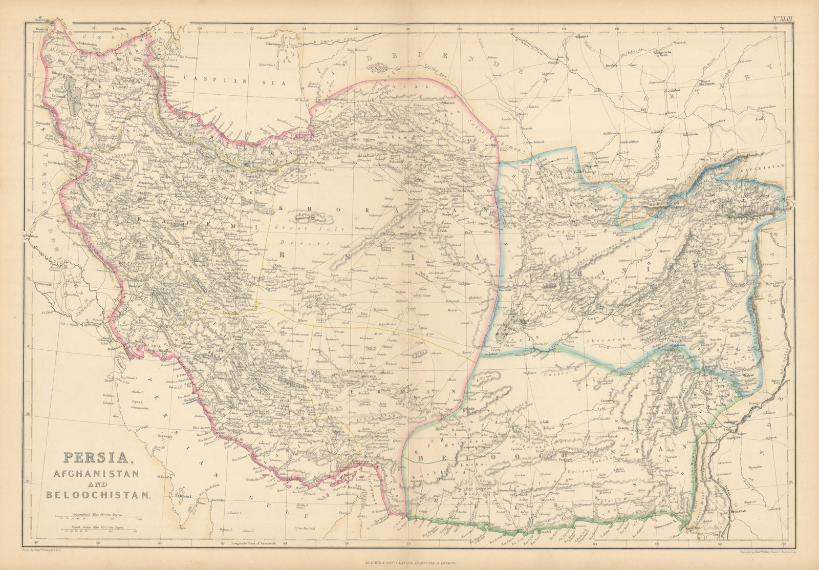 Persia, Afghanistan & Beloochistan. Iran Pakistan. SW Asia. WELLER 1859 map