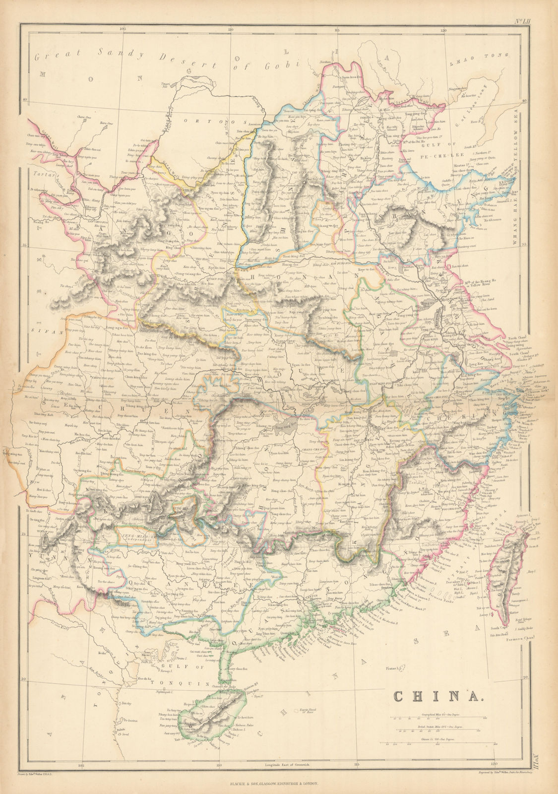 China in provinces by Edward Weller. Hong Kong Formosa/Taiwan 1859 old map