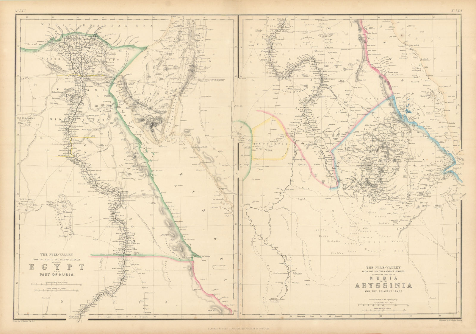 Associate Product The Nile Valley. Blue & White Niles. Egypt Sudan Ethiopia. HUGHES 1859 old map