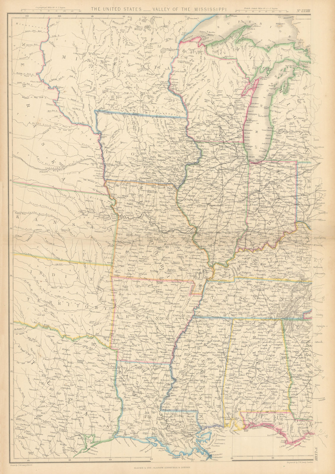 United States - Valley of the Mississippi by Joseph Wilson Lowry. USA 1859 map