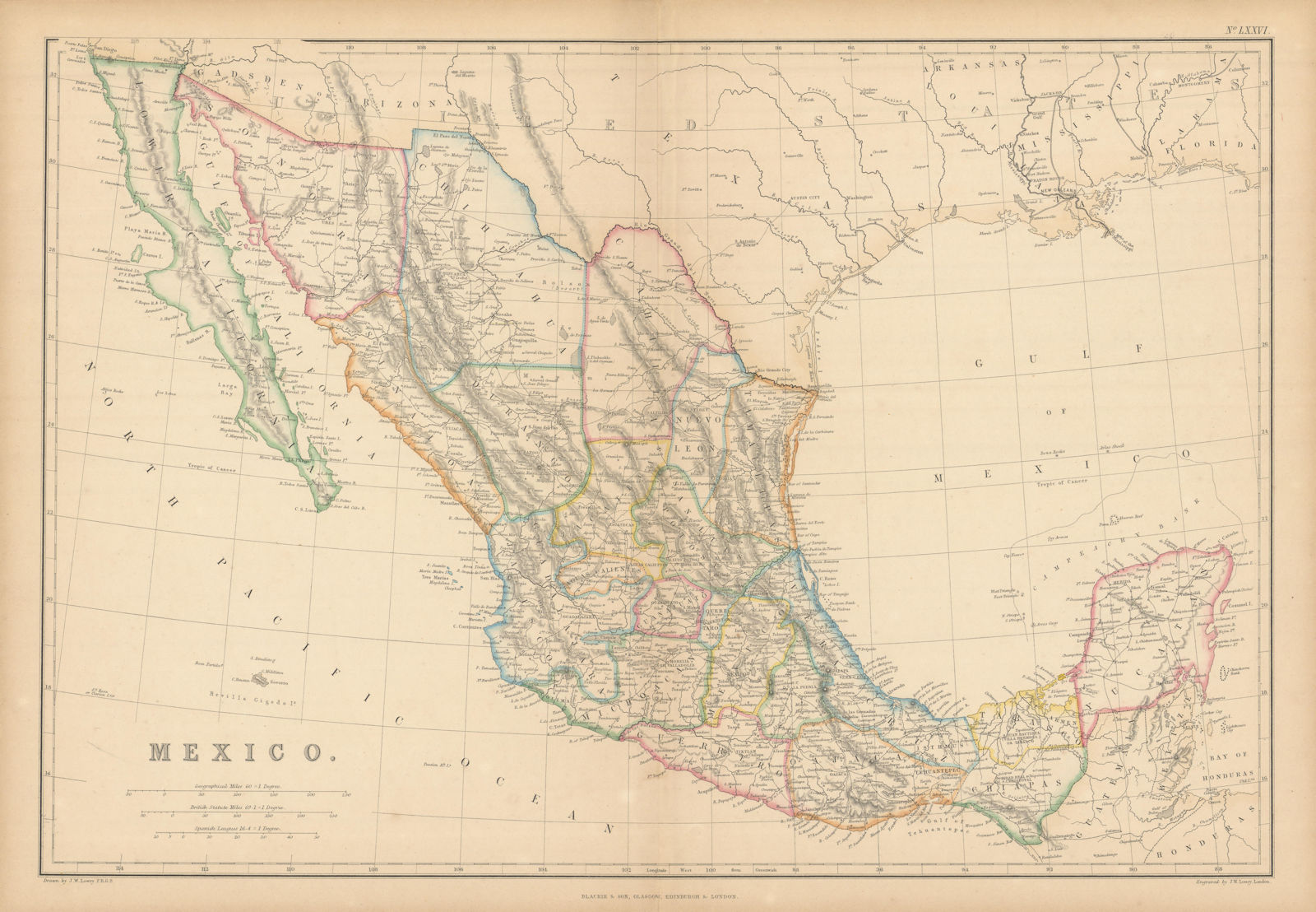 Mexico by Joseph Wilson Lowry showing "Gadsden or Arizona" 1859 old map