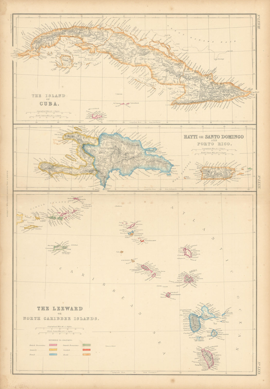 Leeward Islands. Cuba, Hayti/Haiti or Santo Domingo, Puerto Rico. LOWRY 1859 map