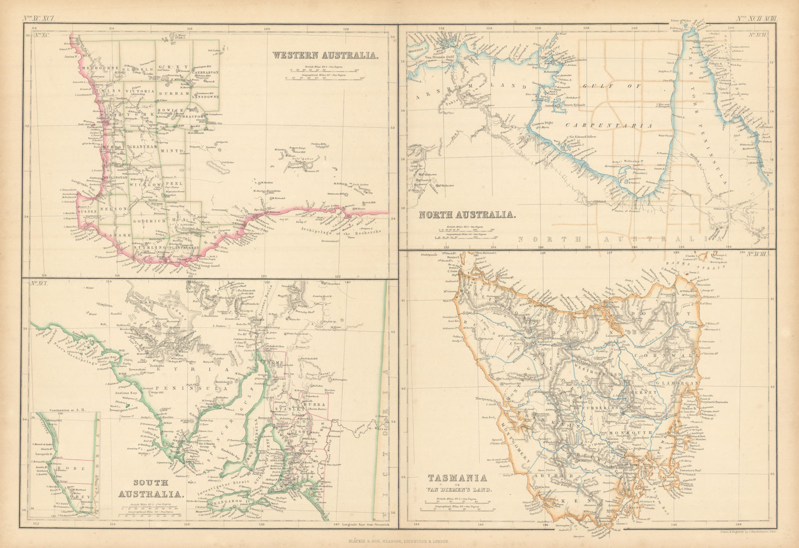 Western, South, North Australia. Tasmania Van Diemen's Land BARTHOLOMEW 1859 map