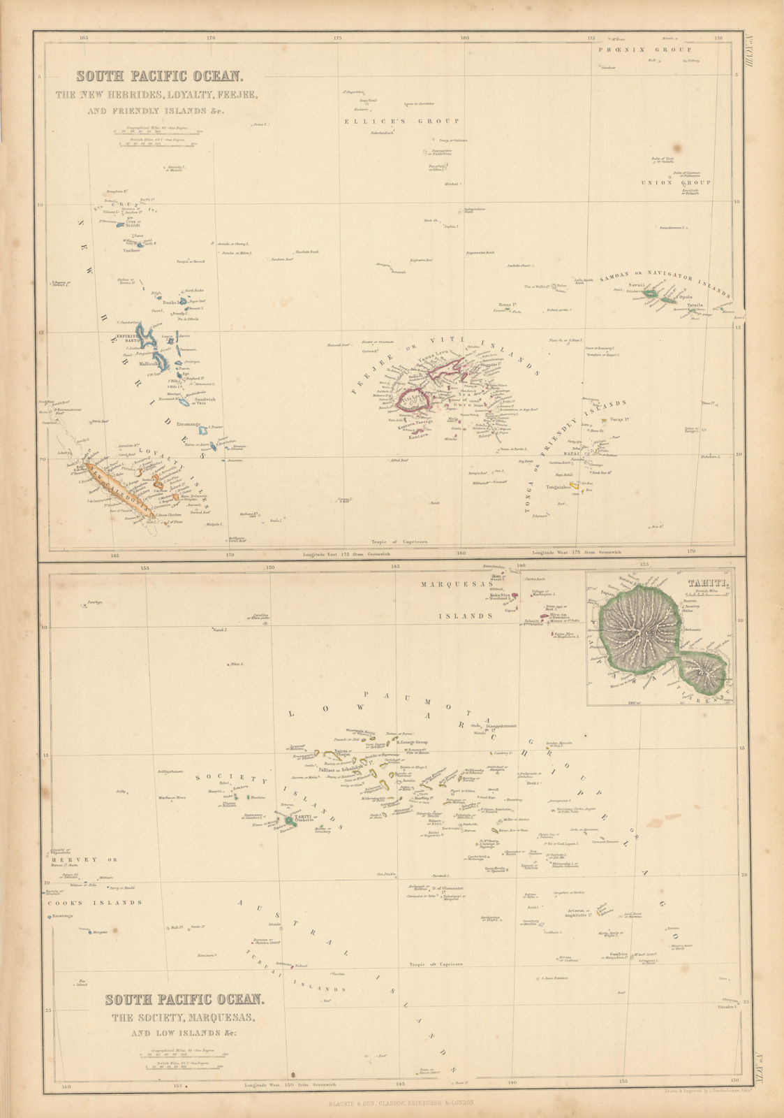 South Pacific Islands. New Hebrides Loyalty Fiji Friendly Polynesia 1859 map