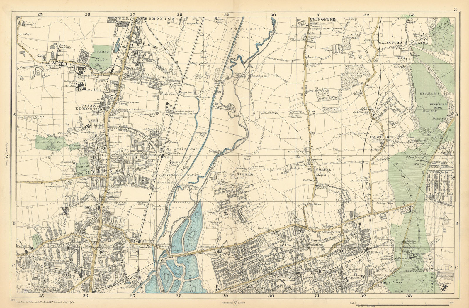 TOTTENHAM WALTHAMSTOW EDMONTON Chingford Hale End Epping Forest. BACON  1900 map