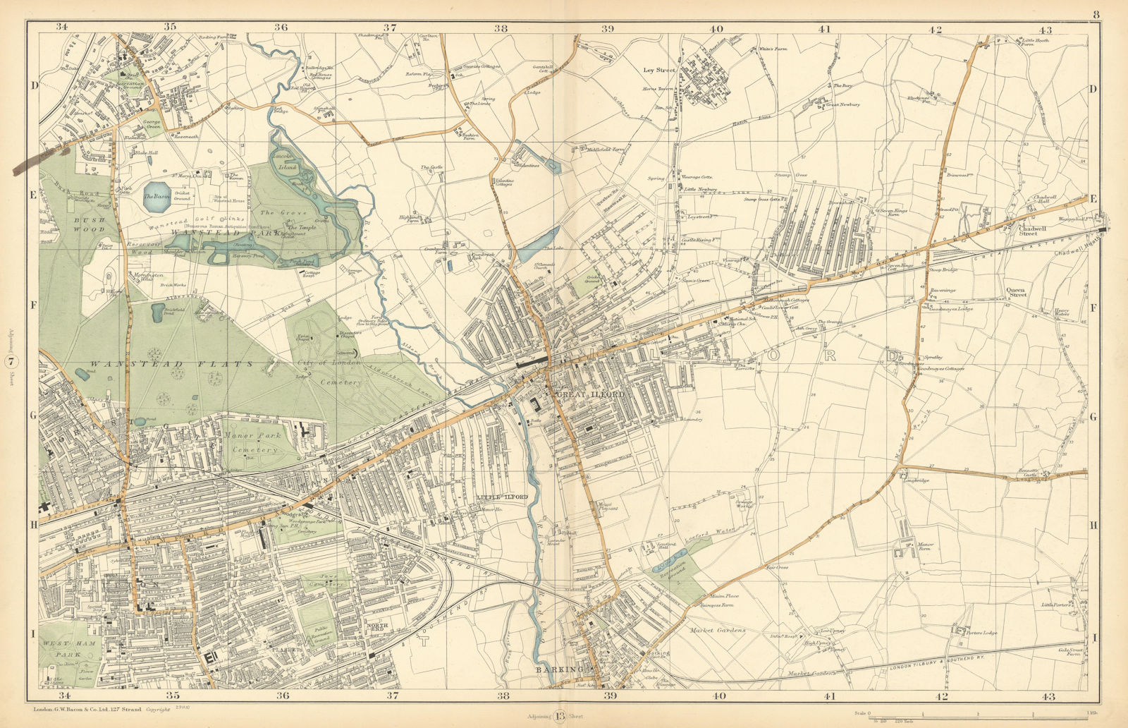 WANSTEAD ILFORD BARKING Forest Gate Seven Kings Chadwell Heath. BACON  1900 map