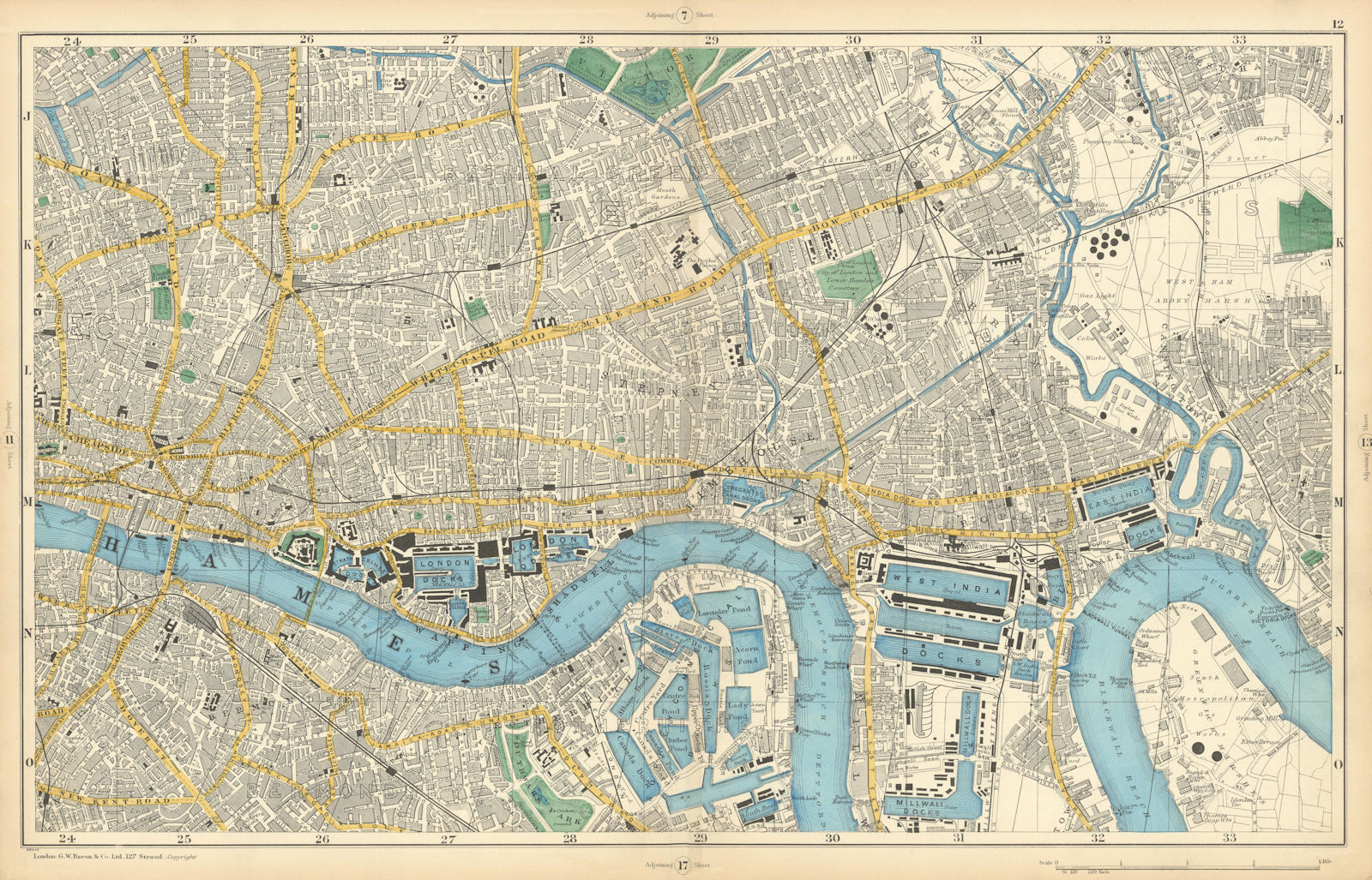 LONDON City East End Southwark Bethnal Green Docks Shoreditch. BACON  1900 map