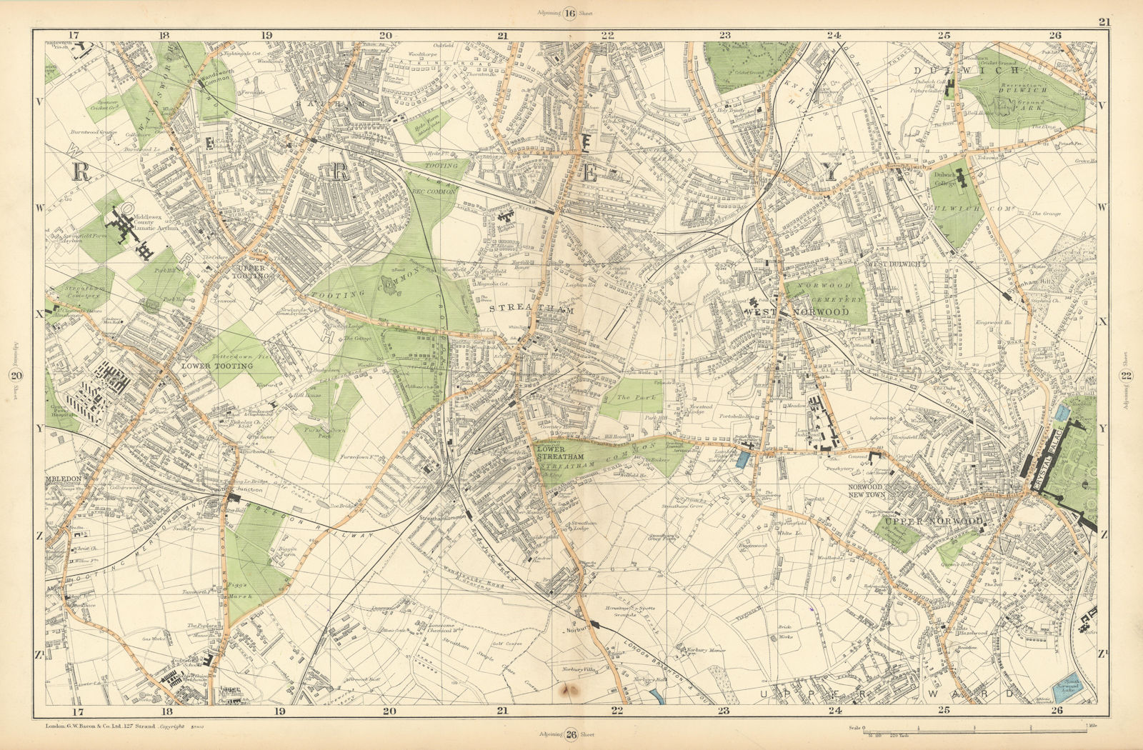 STREATHAM Mitcham Balham Tooting Streatham Norwood Dulwich. BACON  1900 map